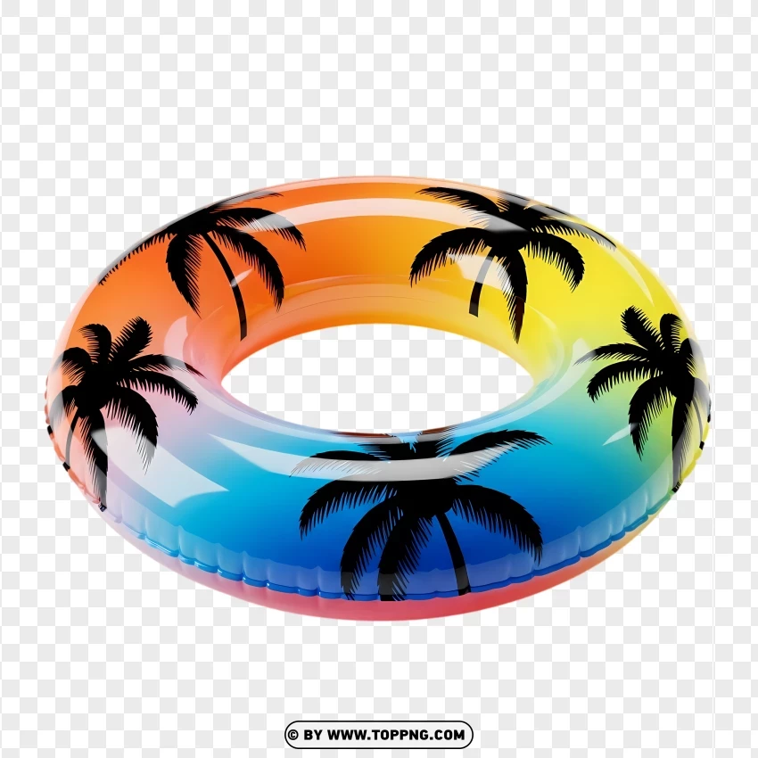 Tropical Sunset Inflatable Swim Ring With Palm Design PNG Transparent Background