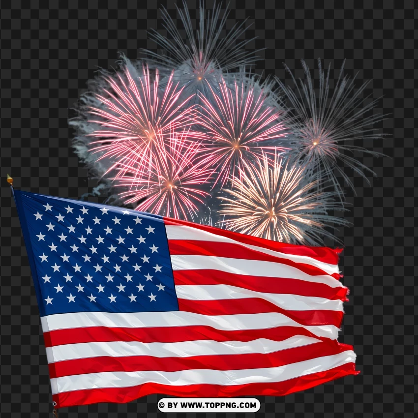 Usa Flag With Fireworks PNG Transparent Background