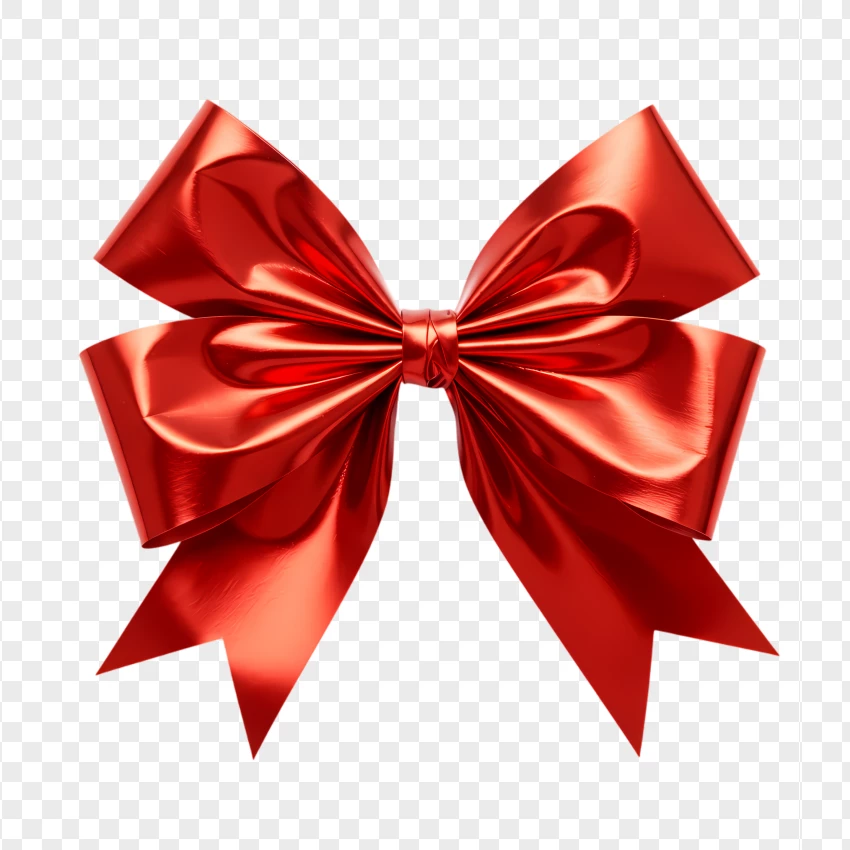 Hd Shiny Red Ribbon Bow With Glossy Texture PNG Transparent Background