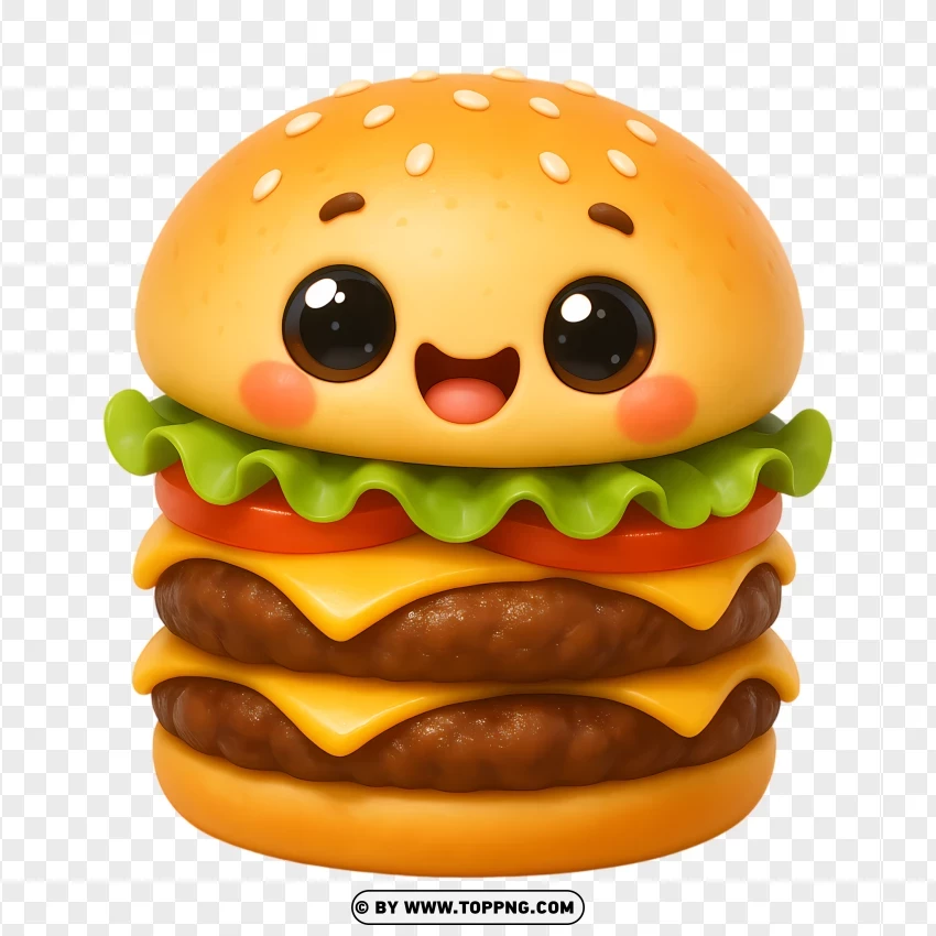 Cute 3d Cheeseburger With Smile PNG Transparent Background
