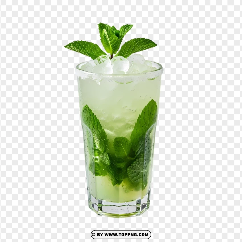 Refreshing Mojito In Glass With Ice And Mint Sprig PNG Transparent Background