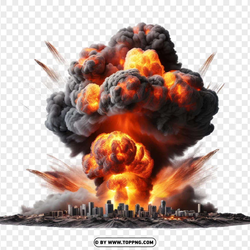 Intense Blast With Bright Flames Over City PNG Transparent Background