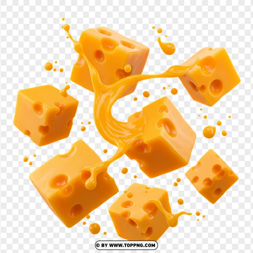 Cheese Cubes Falling Into Sauce PNG Transparent Background