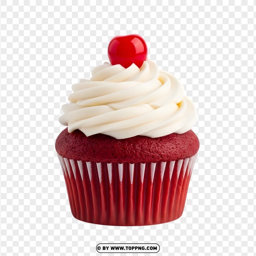 Cherry Top Red Velvet Cupcake PNG Transparent Background