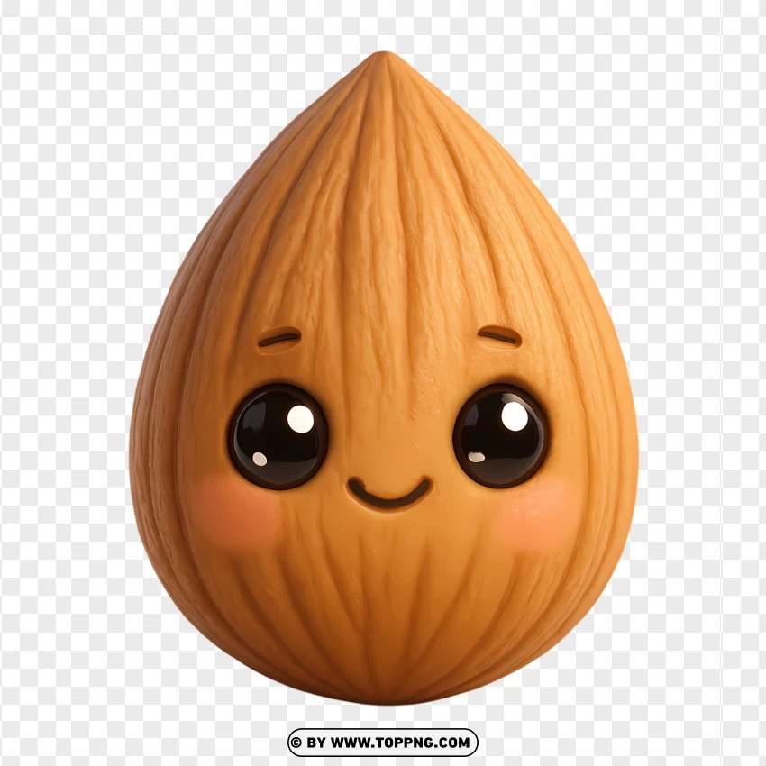 Kawaii Almond Nut With Cute Eyes PNG Transparent Background