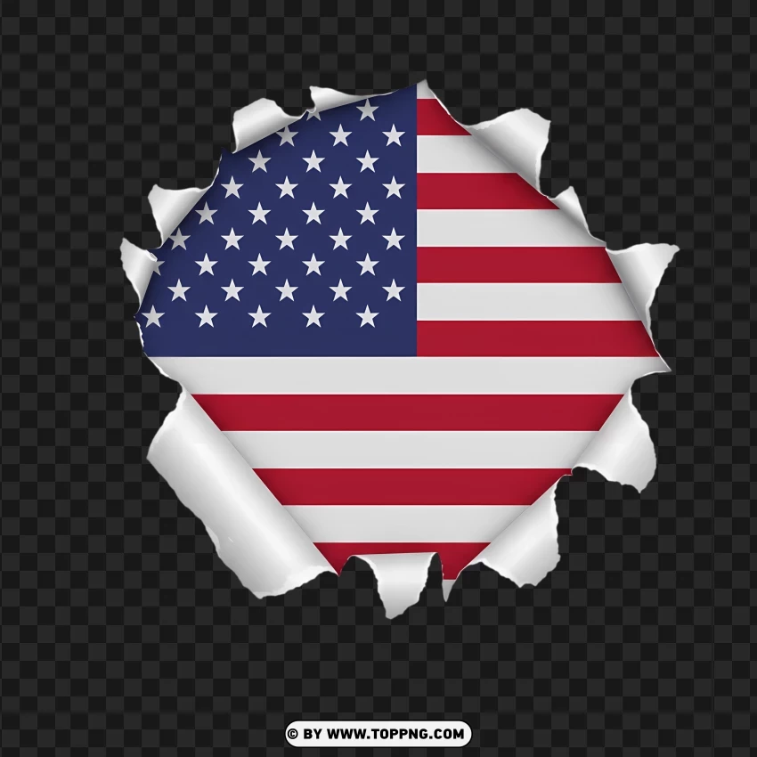 Usa Flag Breaking Through Paper Effect PNG Transparent Background