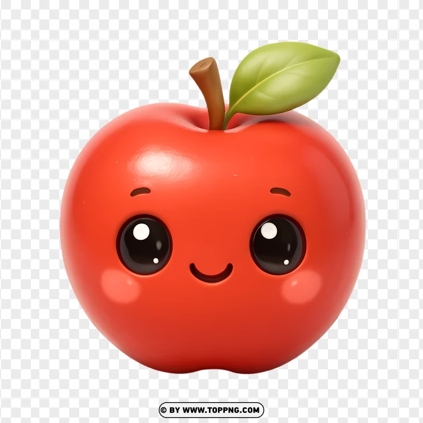 Cute Red Apple Cartoon In 3d PNG Transparent Background