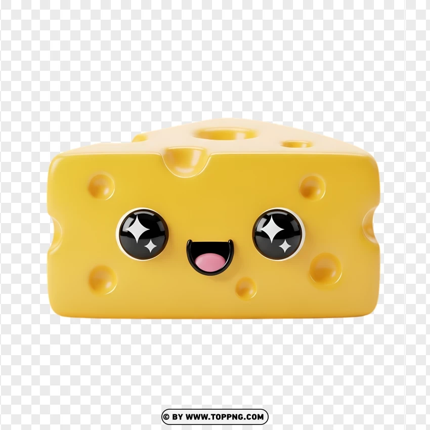 Cheesy Kawaii Swiss Cheese Slice With Sparkling Eyes PNG Transparent Background