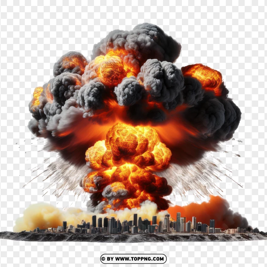 Massive Explosion Over Cityscape PNG Transparent Background