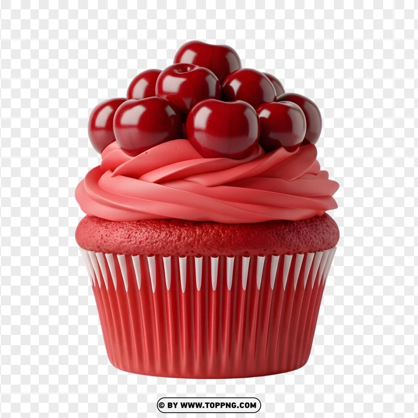 Red Cherry Cupcake With Swirl Frosting PNG Transparent Background
