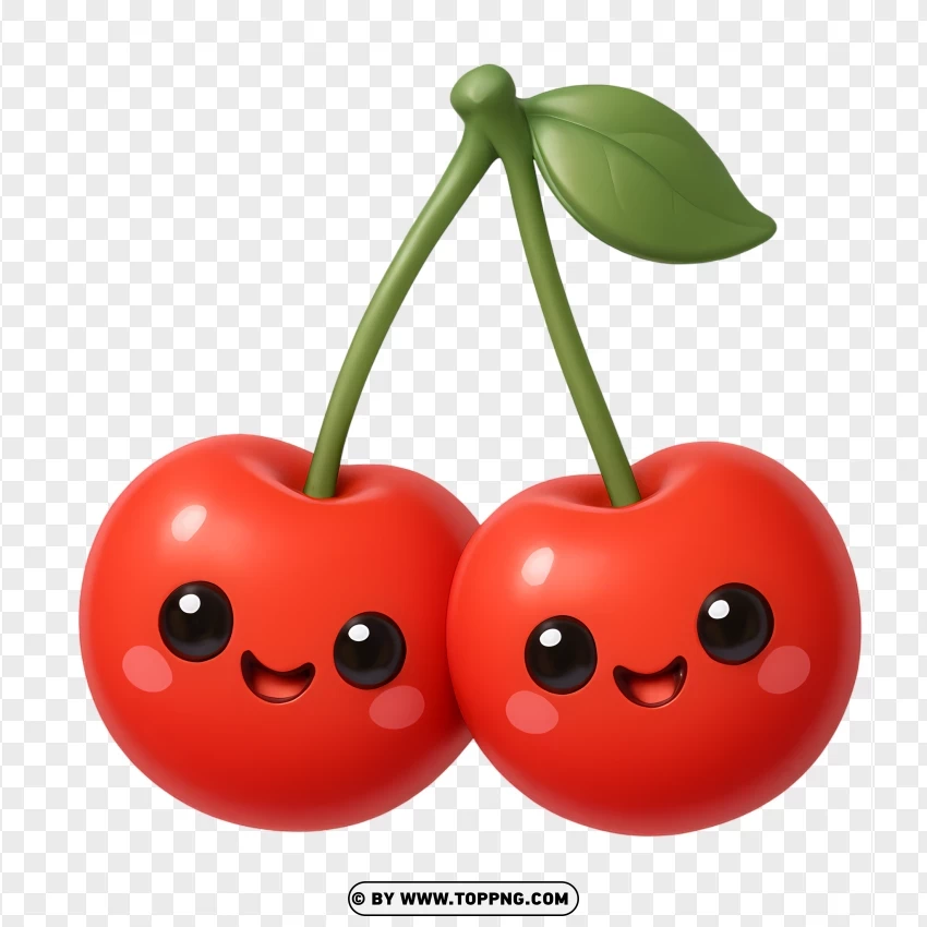 Kawaii Cherries With Smiling Faces PNG Transparent Background