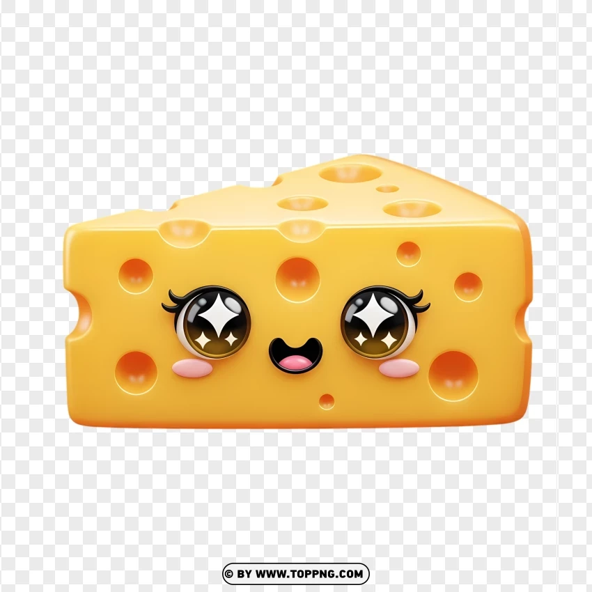 Cheesy Kawaii Swiss Cheese With Winking Eyes PNG Transparent Background