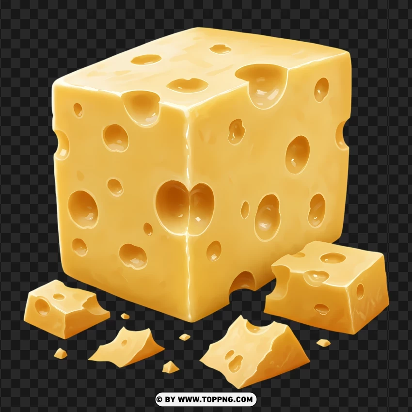 Classic Swiss Cheese Block With Small Cubes PNG Transparent Background