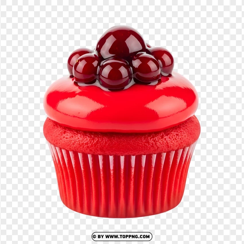 Cherry Glazed Red Cupcake Dessert PNG Transparent Background