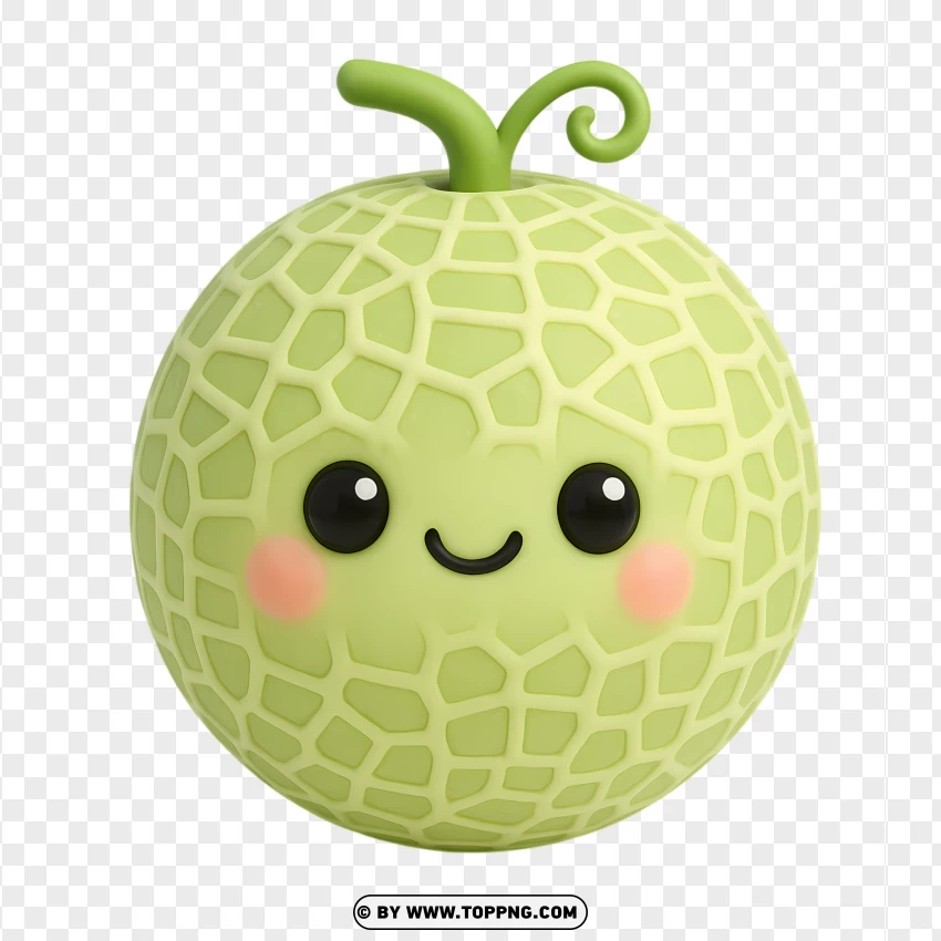 Cute Green Melon With Kawaii Face PNG Transparent Background