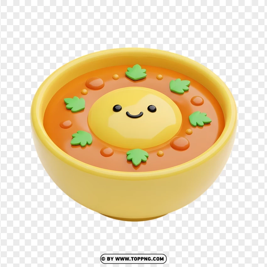 Cute Kawaii Miso Soup Bowl With Floating Egg Yolk PNG Transparent Background