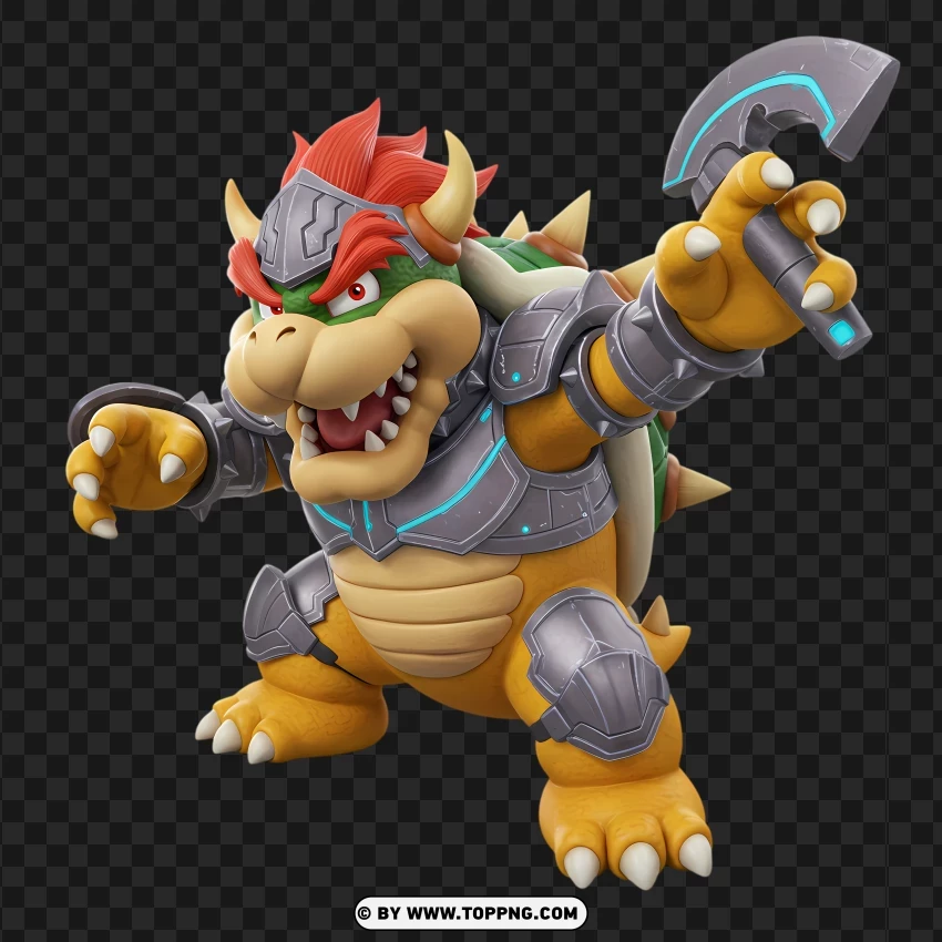 Mini Bowser In Armor With Axe Render PNG Transparent Background