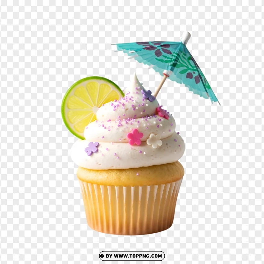 Tropical Cupcake With Umbrella PNG Transparent Background
