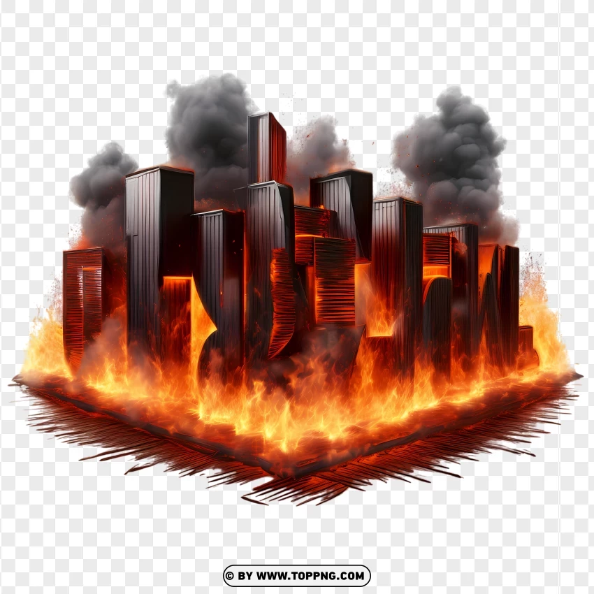 New York Buildings In A Fiery Inferno PNG Transparent Background