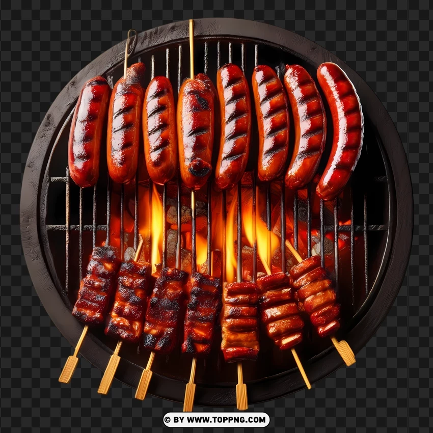 Hot Grilled Sausages With Charred Marks PNG Transparent Background