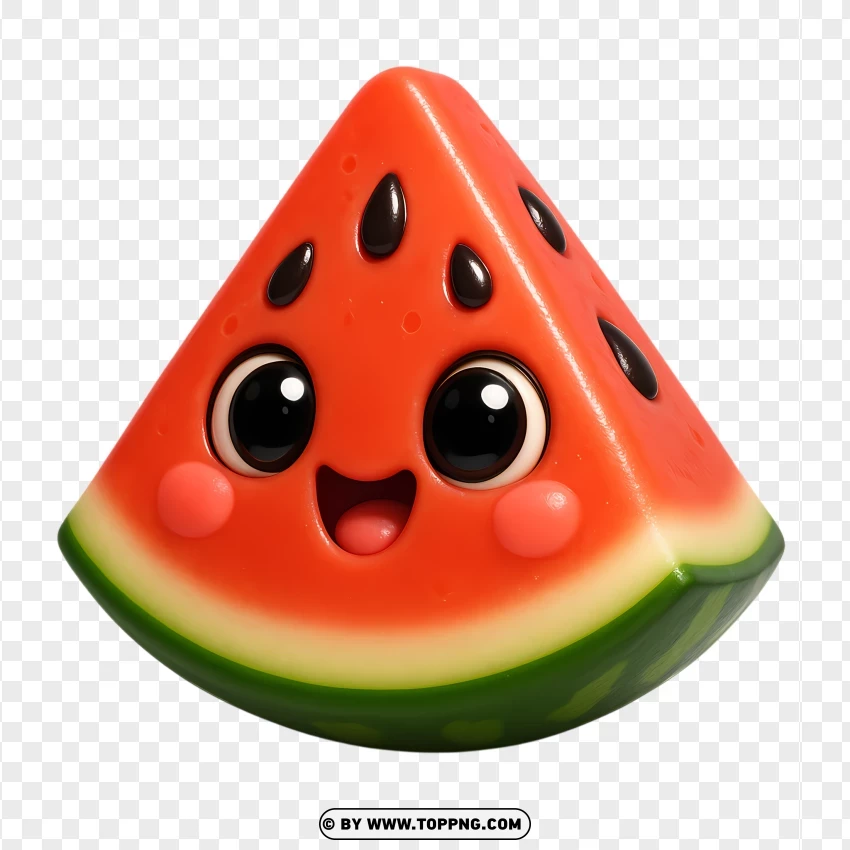 3d Style Watermelon Slice Kawaii PNG Transparent Background