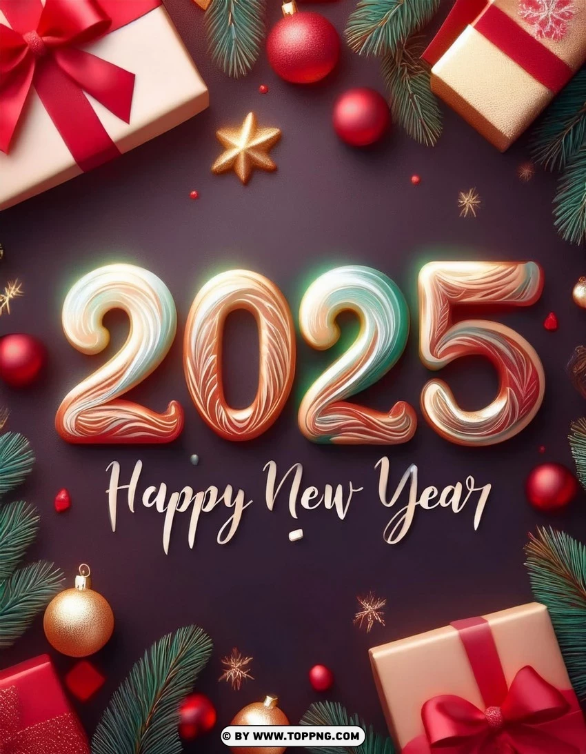 Merry And Bright Wishes 2025 Cheerful New Year Card PNG Transparent Background