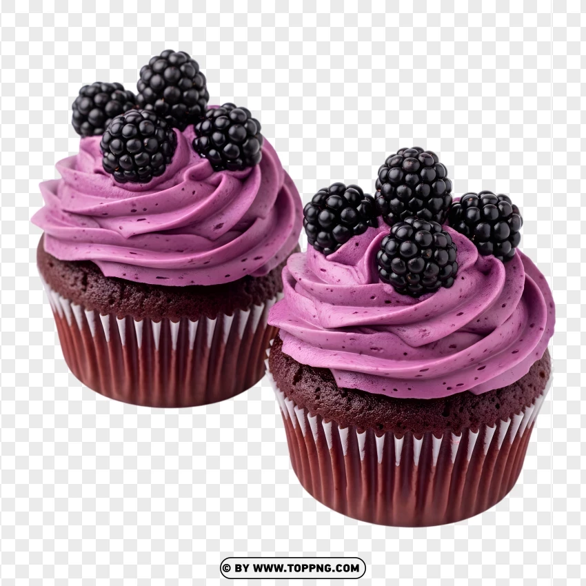 Blackberry Cupcakes Pair With Cream Frosting PNG Transparent Background