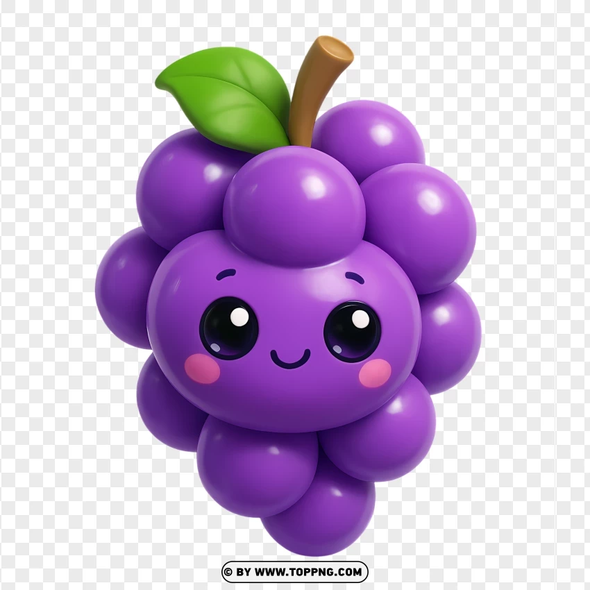Kawaii Grapes With Cute Face PNG Transparent Background