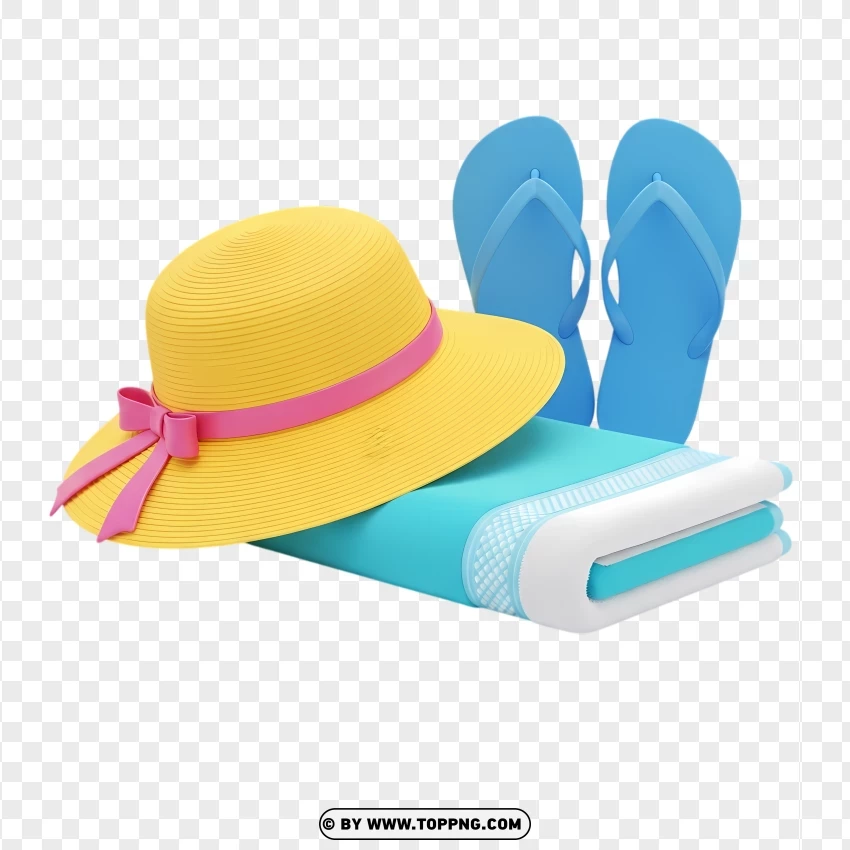 Summer Hat With Flip-flops And Towel PNG Transparent Background