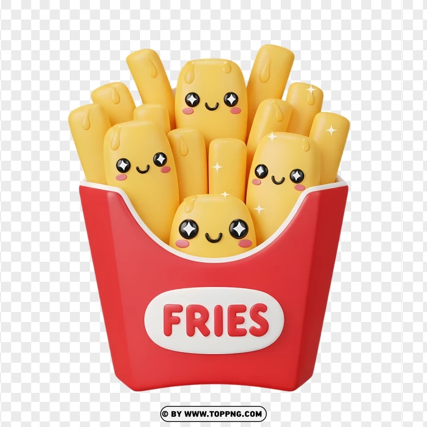 Cute Cartoon French Fries In Red Box With Smiling Faces PNG Transparent Background
