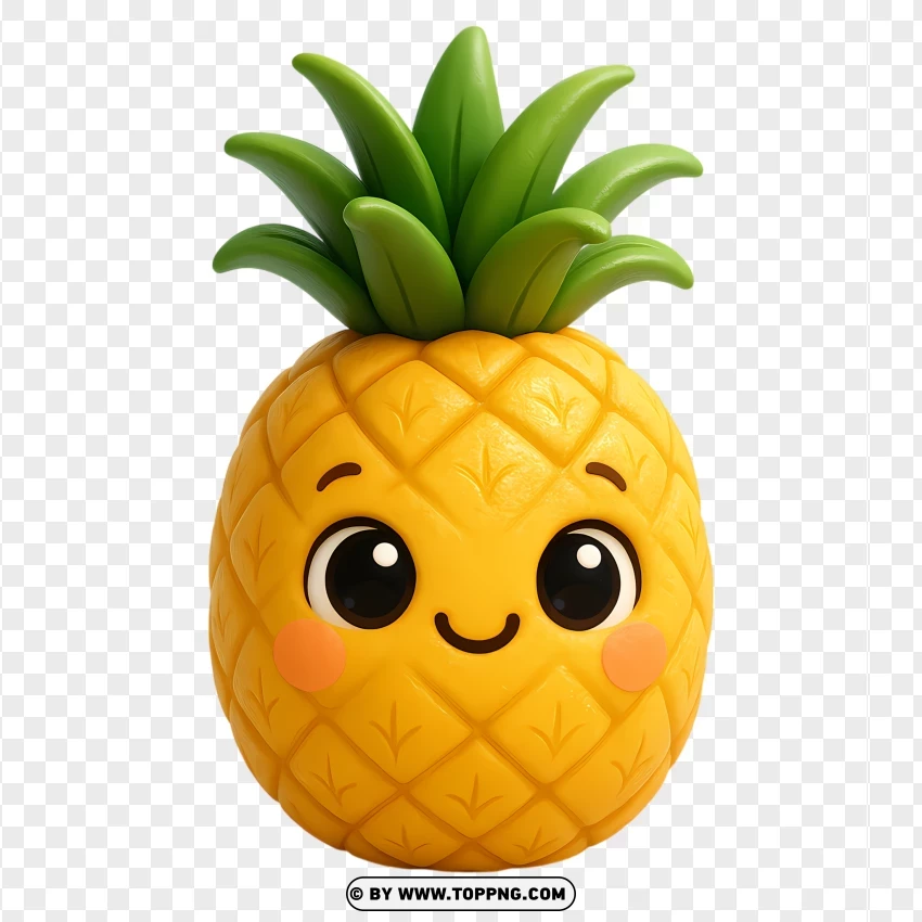 Kawaii Pineapple With Spiky Leaves PNG Transparent Background