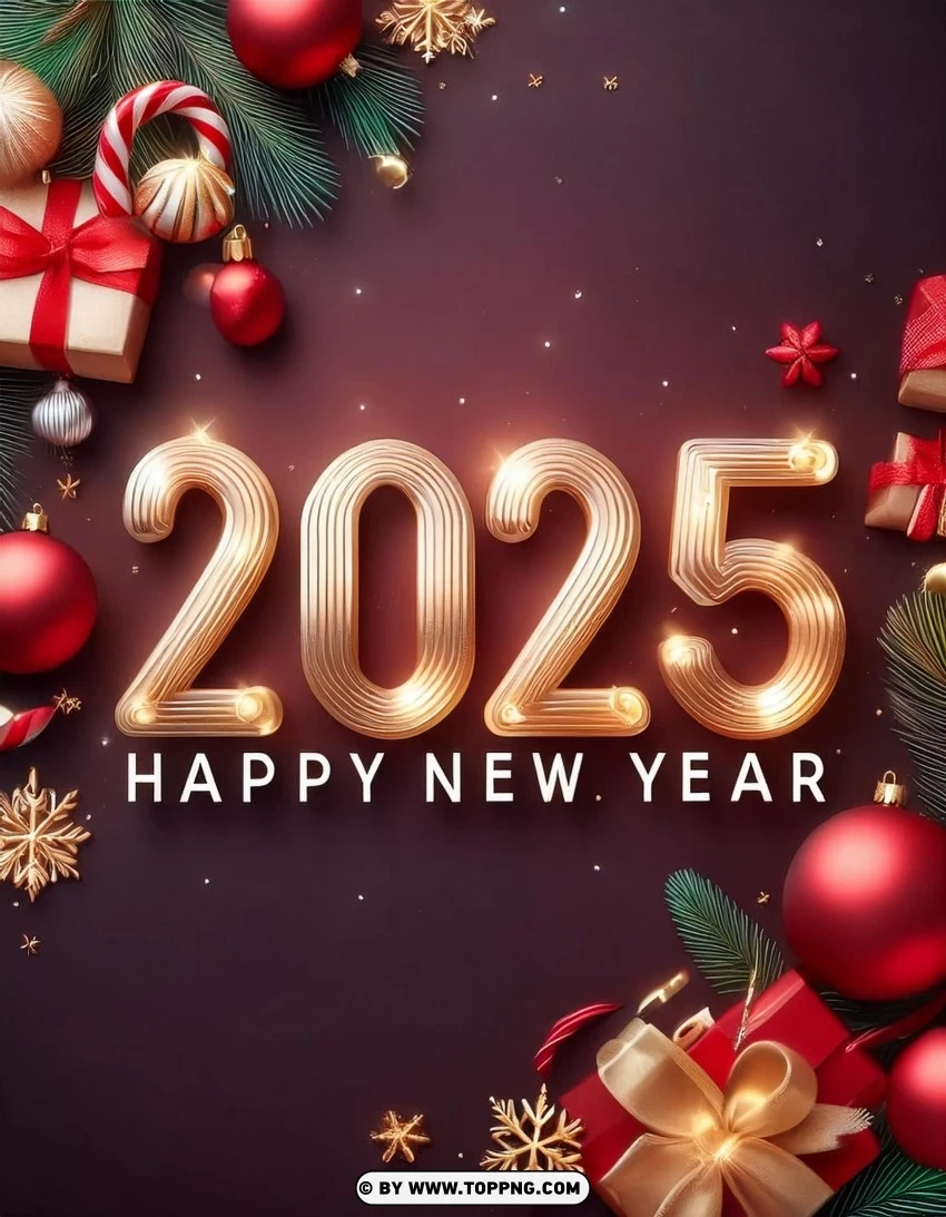 Golden Glow Celebrations 2025 Luxurious New Year Card PNG Transparent Background