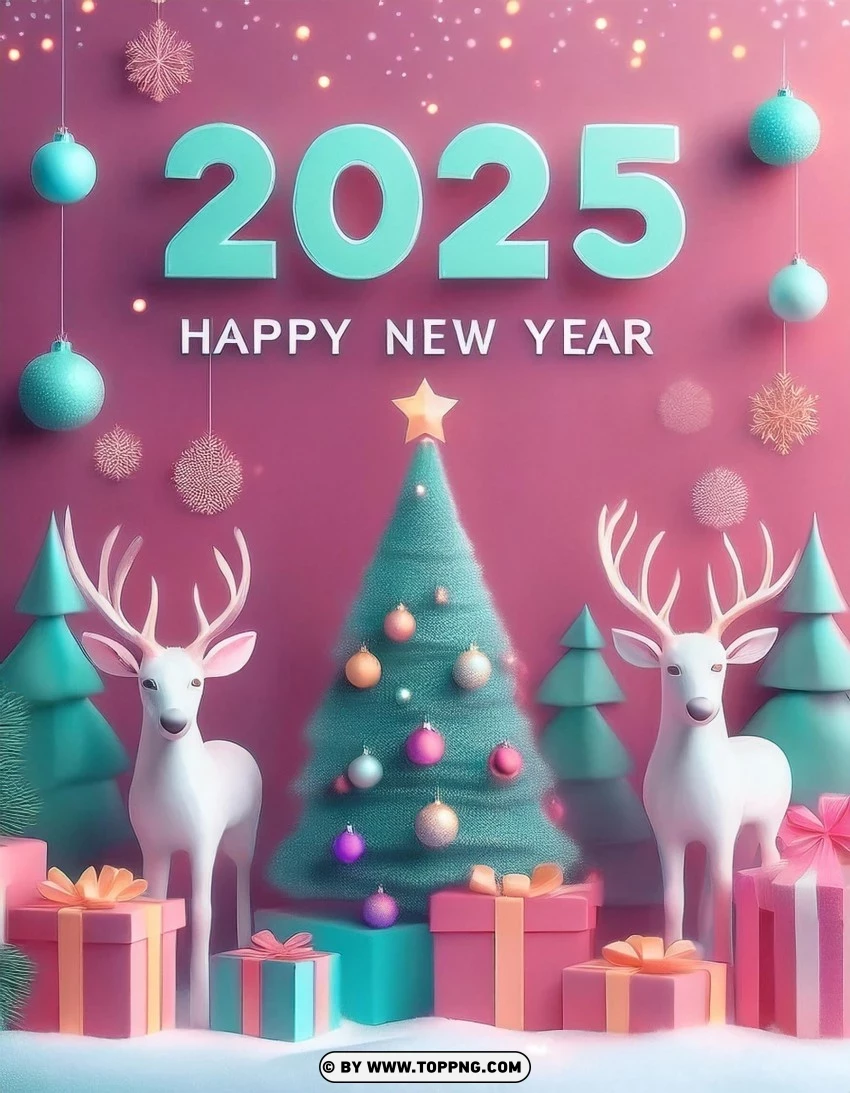 Colorful 2025 New Year Card With Christmas Trees PNG Transparent Background