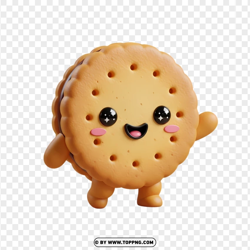 Cute Cartoon Cookie Character Standing With Happy Expression PNG Transparent Background