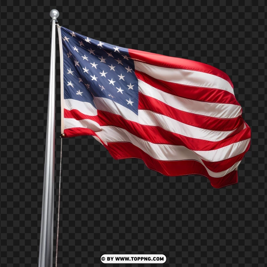 Usa Flag On Flagpole With Clear Sky PNG Transparent Background