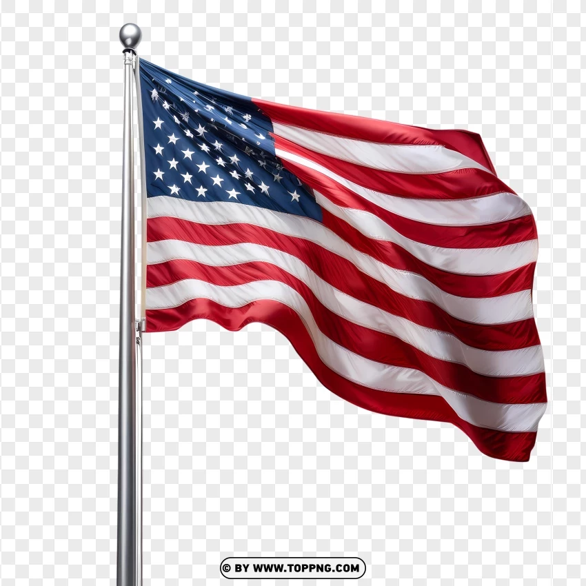 Usa Flag On Tall Pole Waving In Wind PNG Transparent Background