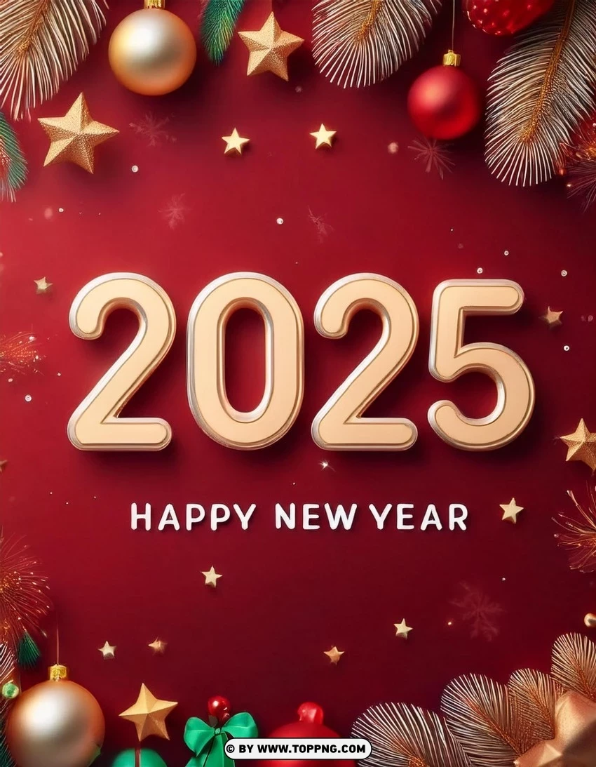 Festive Red And Gold 2025 New Year Wishes Card PNG Transparent Background