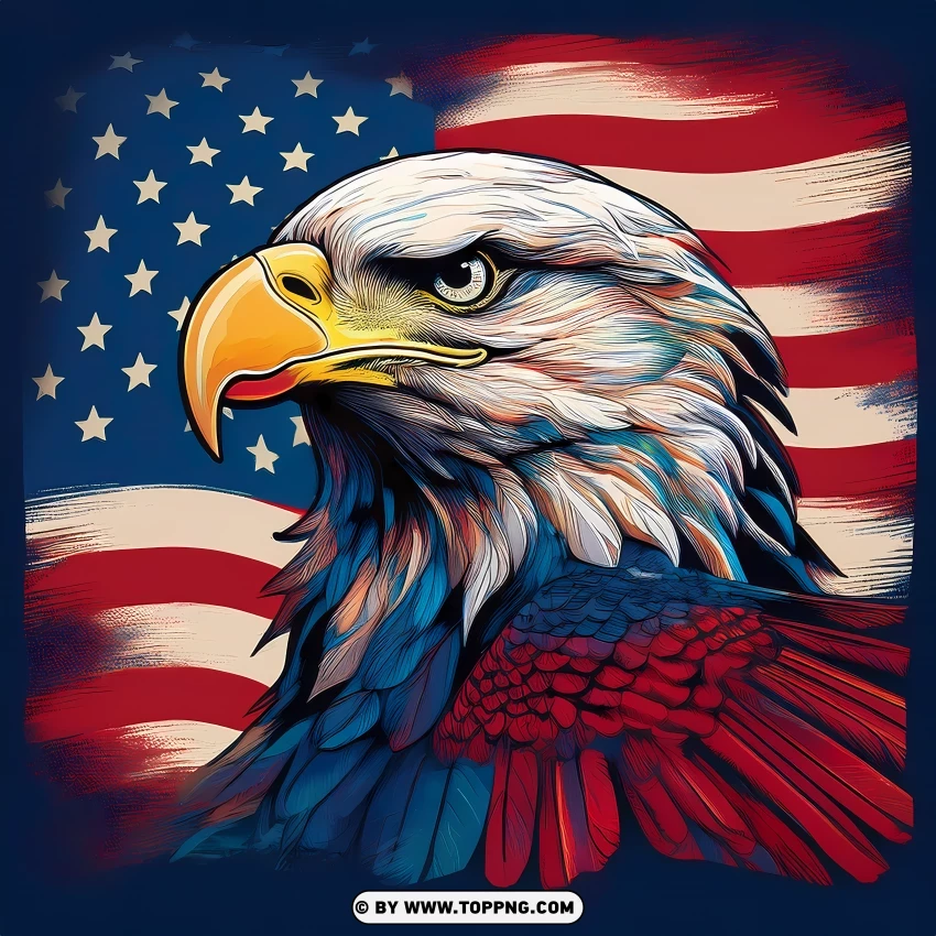 Patriotic Eagle With American Flag Art PNG Transparent Background