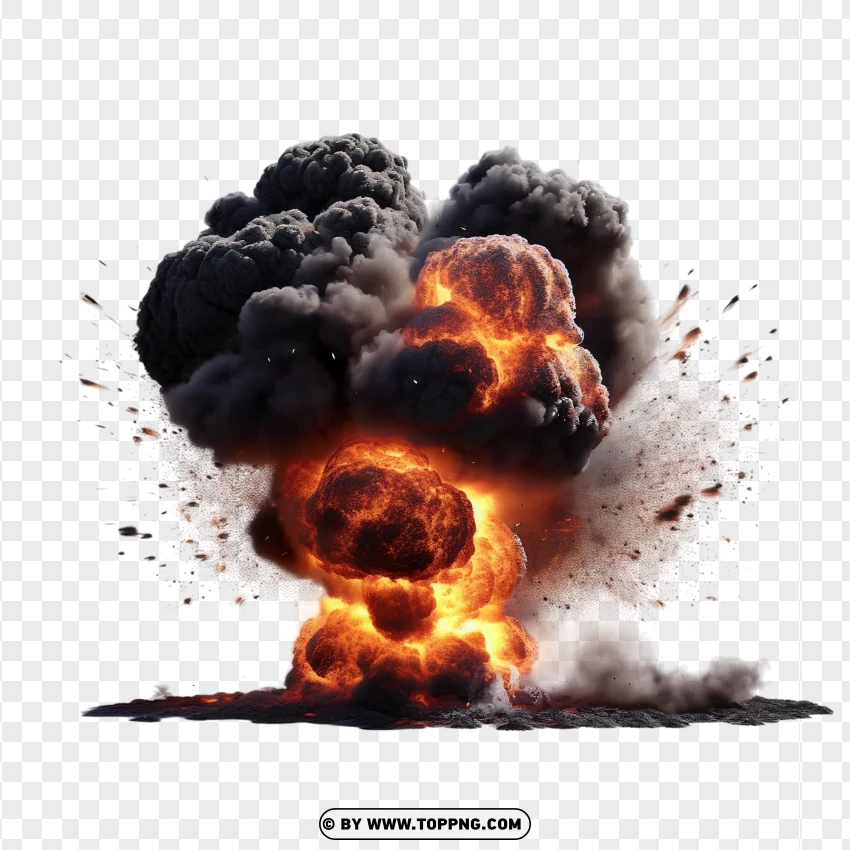 Massive Fireball Explosion With Thick Black Smoke PNG Transparent Background