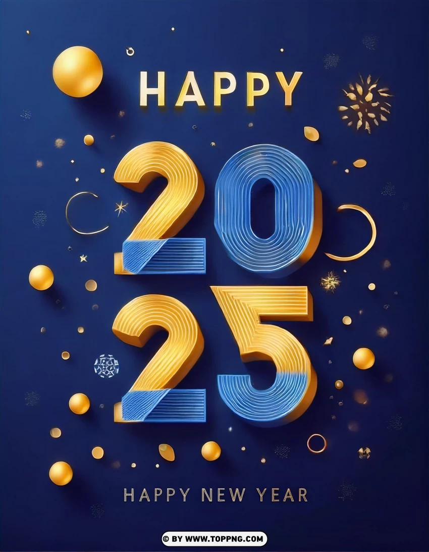 Blue And Gold 2025 New Year Festive Card PNG Transparent Background