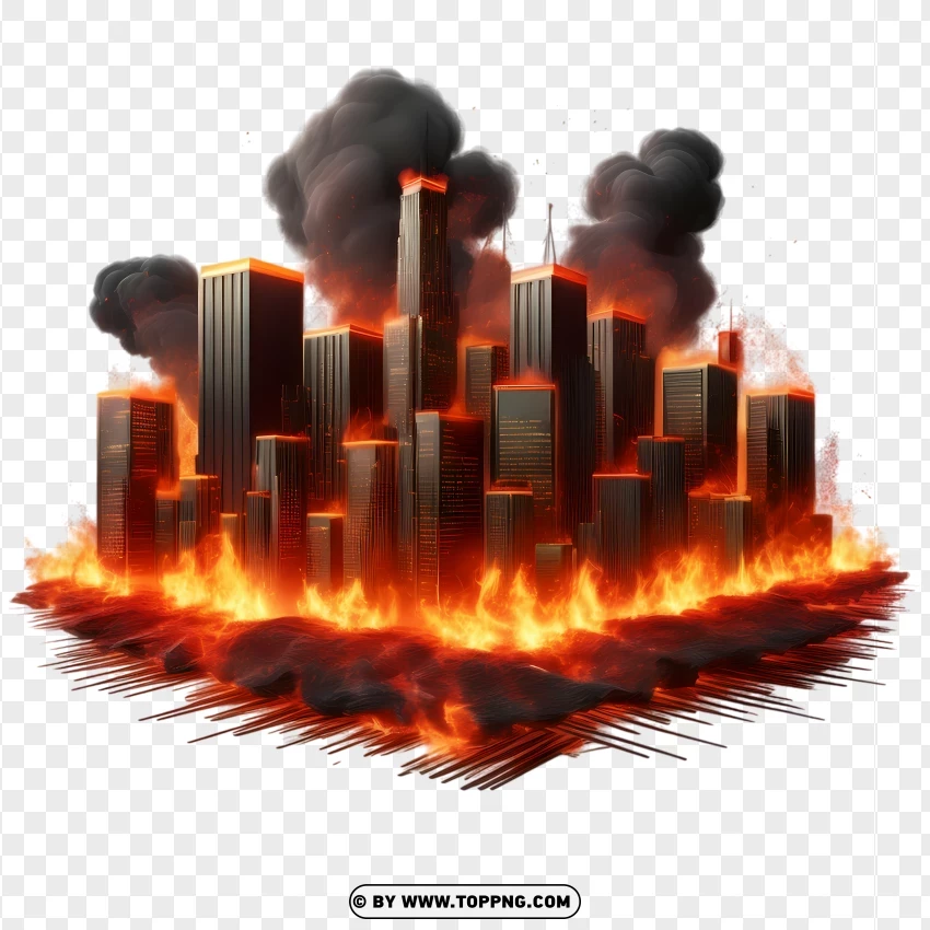 City On Fire With Thick Smoke And Explosions PNG Transparent Background