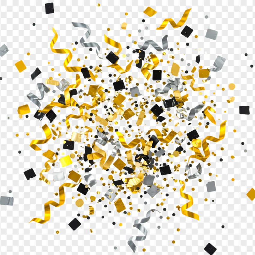 Gold And Black Confetti Explosion PNG Transparent Background