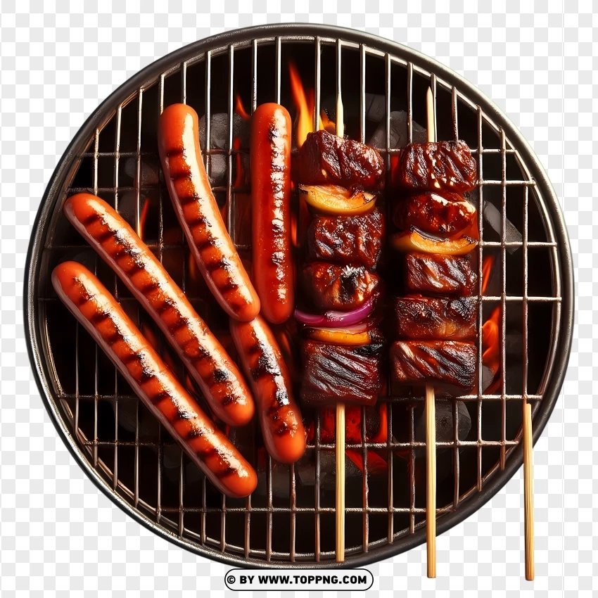 Barbecue Sausages And Beef Grill PNG Transparent Background