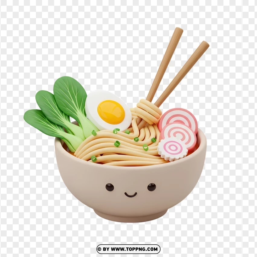 Cute Cartoon Ramen Bowl With Noodles And Vegetables PNG Transparent Background