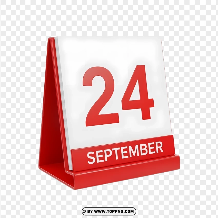 24 September Modern Red Desk Calendar Illustration In 3d PNG Transparent Background