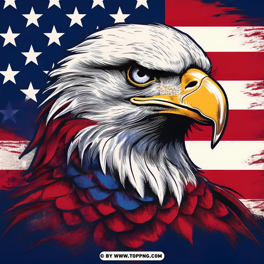 Bald Eagle With Usa Flag PNG Transparent Background