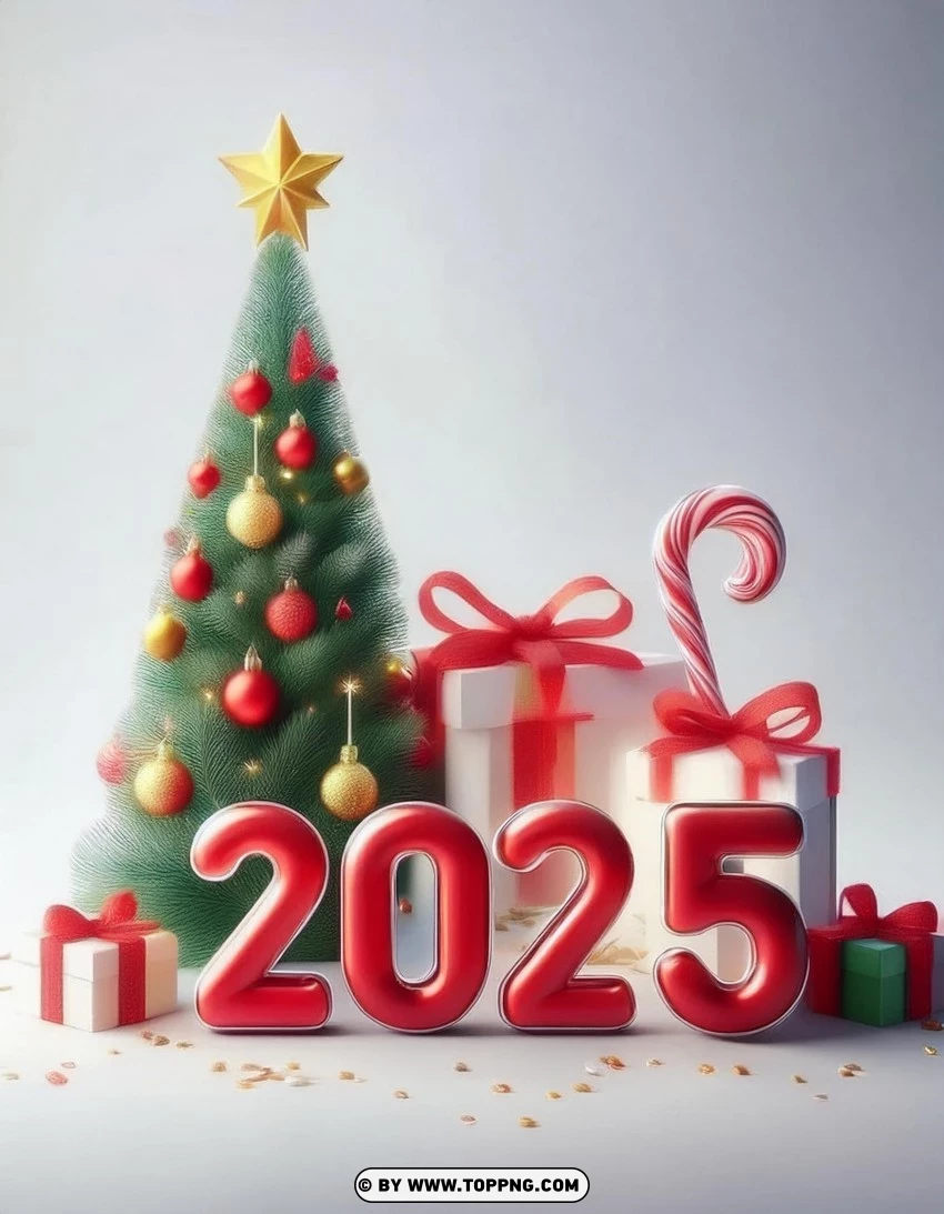 Bright Christmas Tree 2025 New Year Card PNG Transparent Background