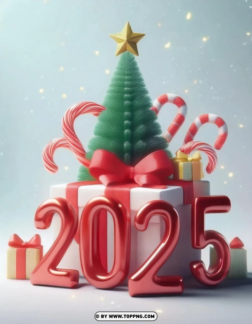 Christmas Tree And Red Gifts 2025 Wishes Card PNG Transparent Background