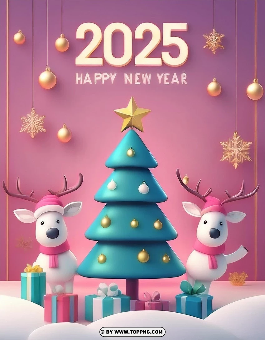 Pink 2025 New Year Greeting Card PNG Transparent Background