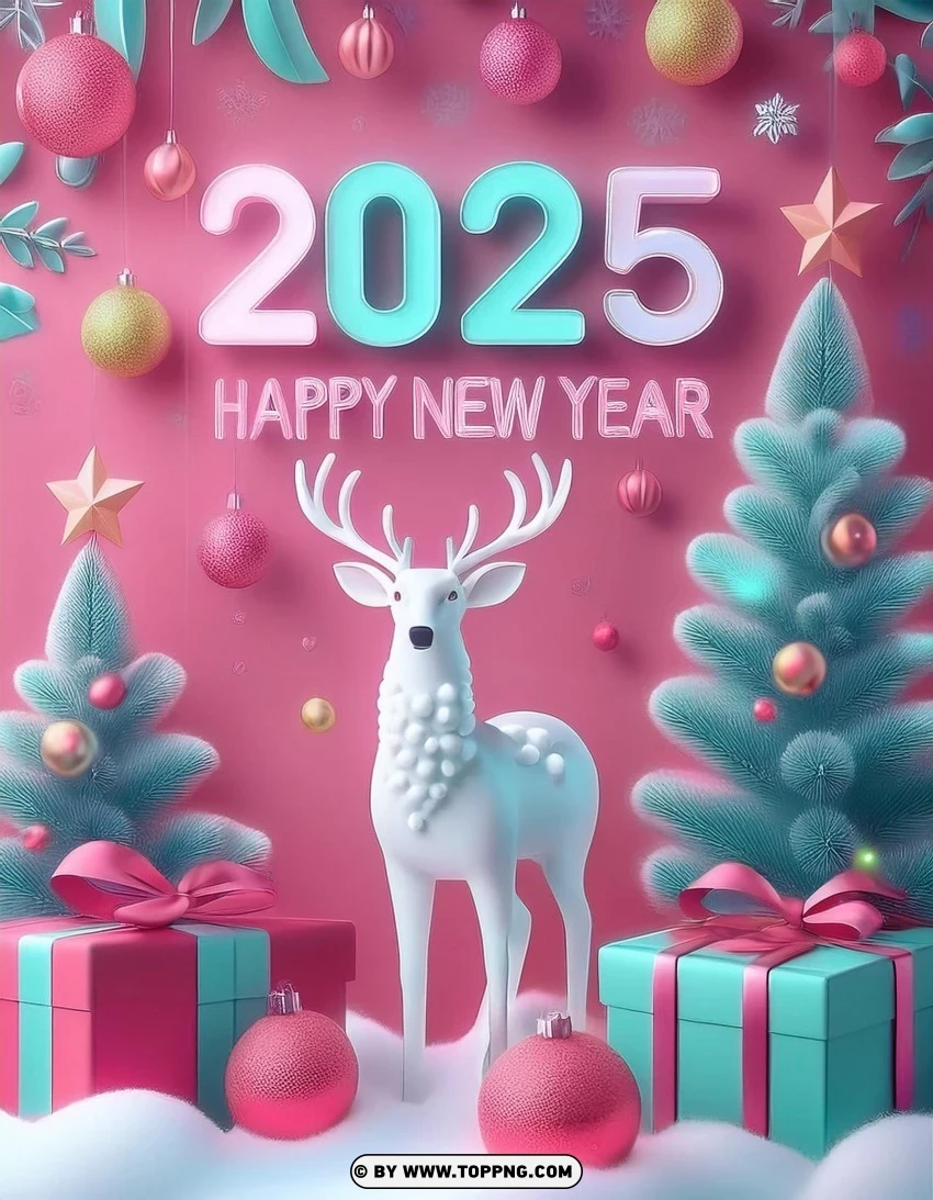 Reindeer And Christmas Tree 2025 Wishes Card PNG Transparent Background